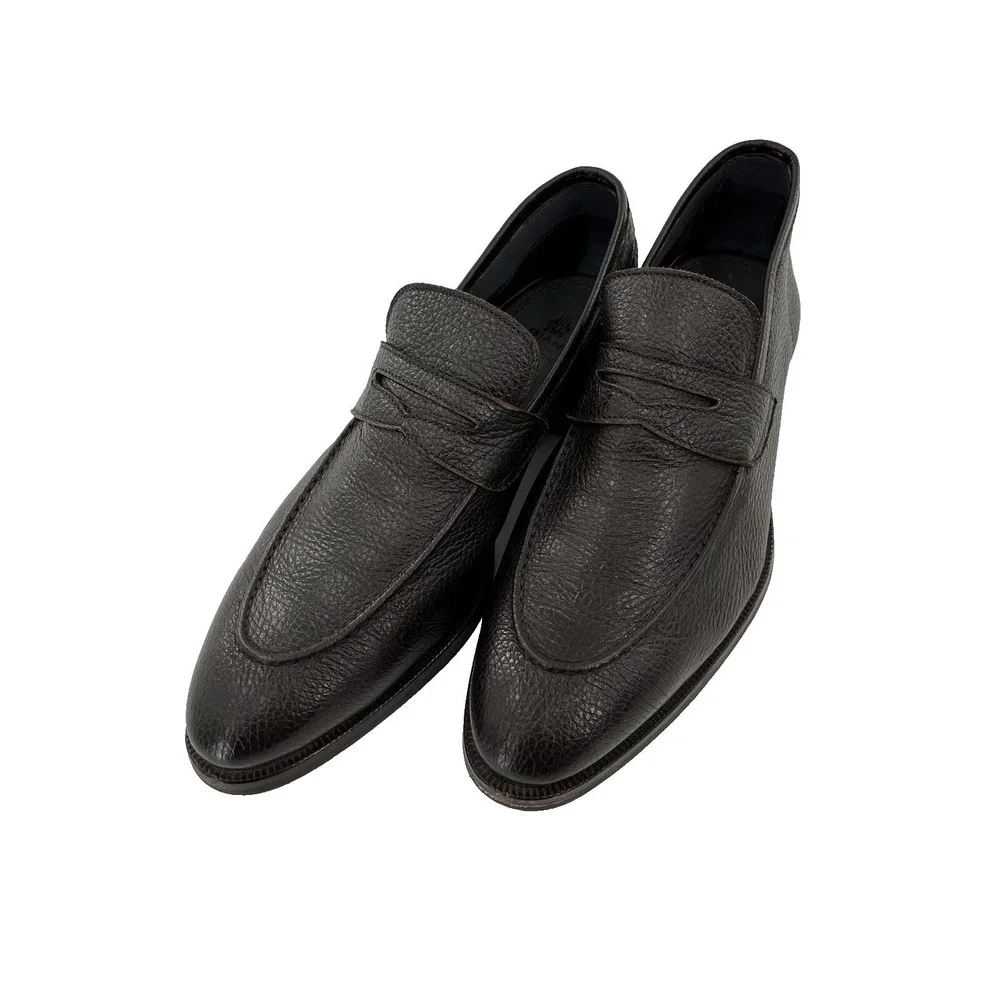 Di Bianco SPQR Apron Toe Brown Penny Loafer shoes EU41 US 8 Italy Pebble Leather